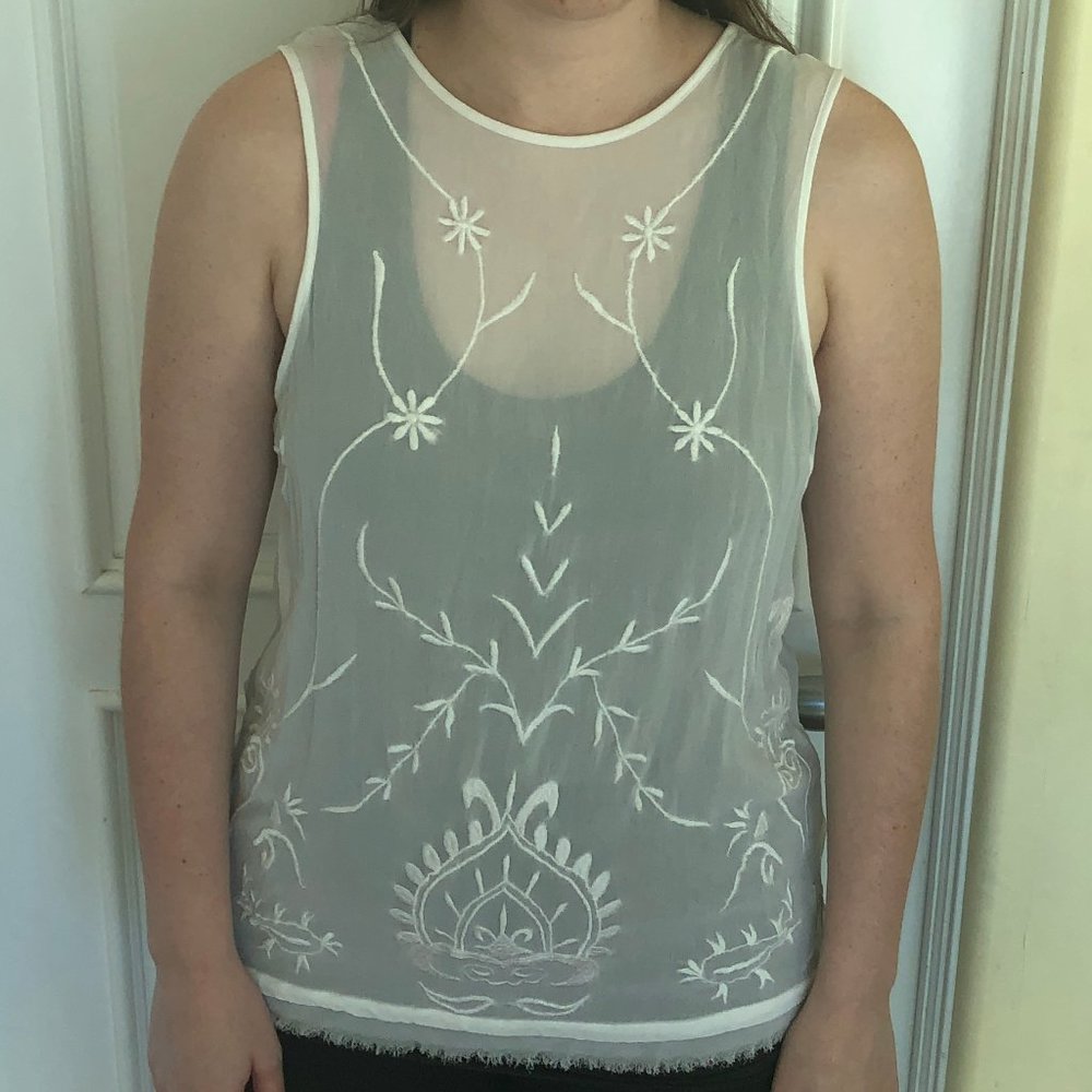Chan Luu White Floral Embroidered tank top
